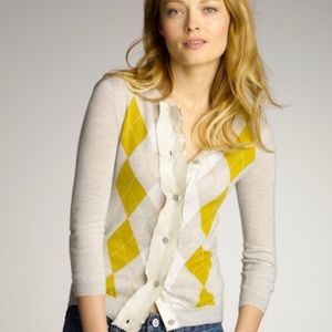 J. Crew 100% Cashmere Argyle Cardigan
